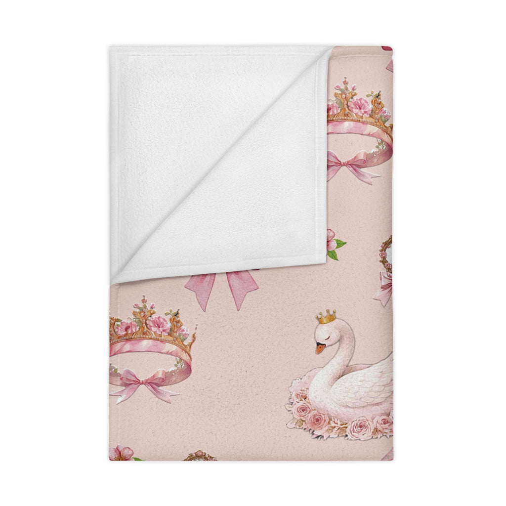 Princess Swan Toddler Blanket — Pink Crown & Bow Nursery Throw