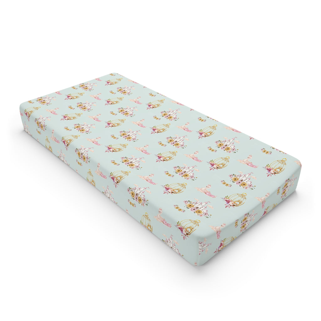 Floral Swan Baby Changing Pad Cover — Soft Pastel Nursery Fitted Sheet