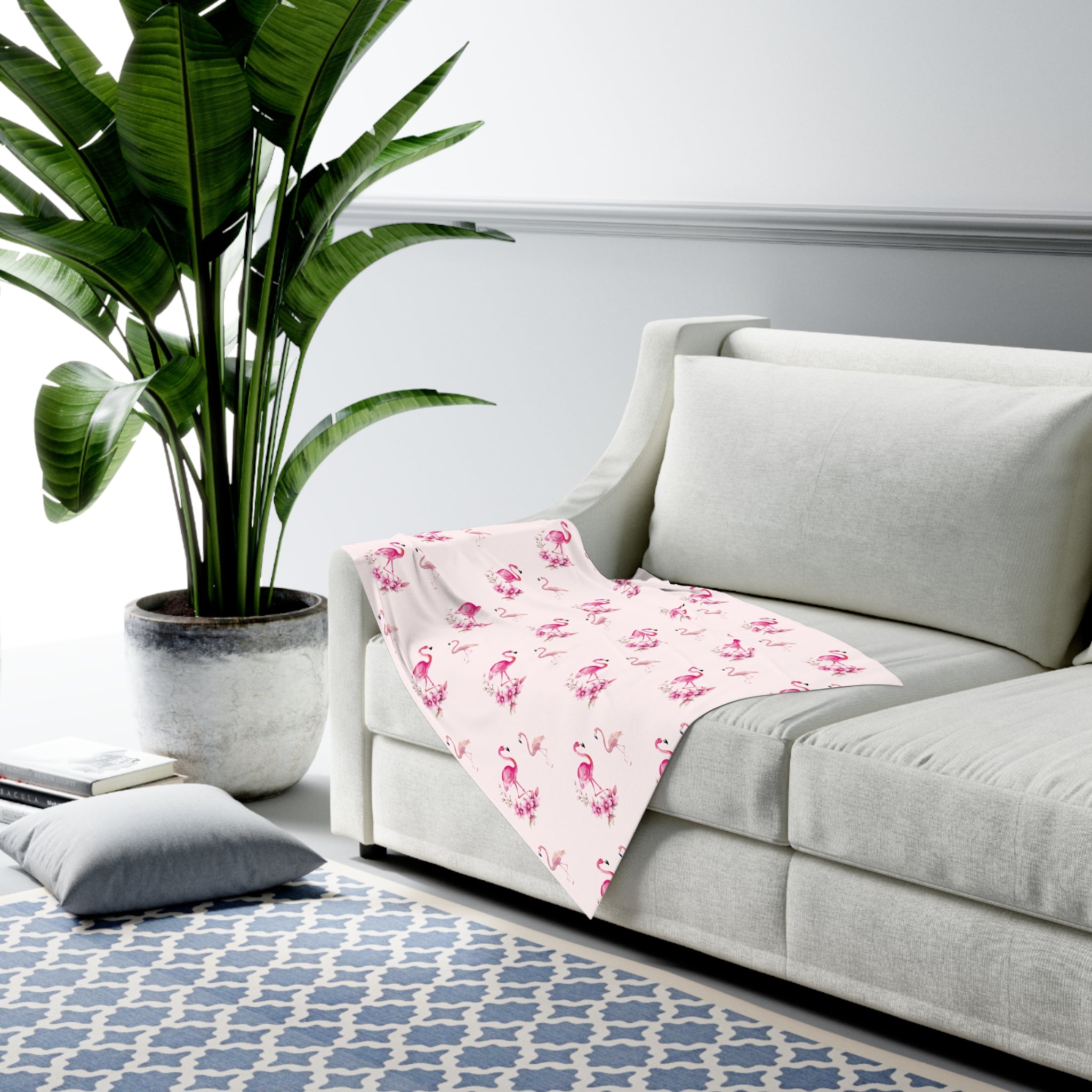 Flamingo Floral Baby Swaddle Blanket — Pink Watercolor Nursery Wrap