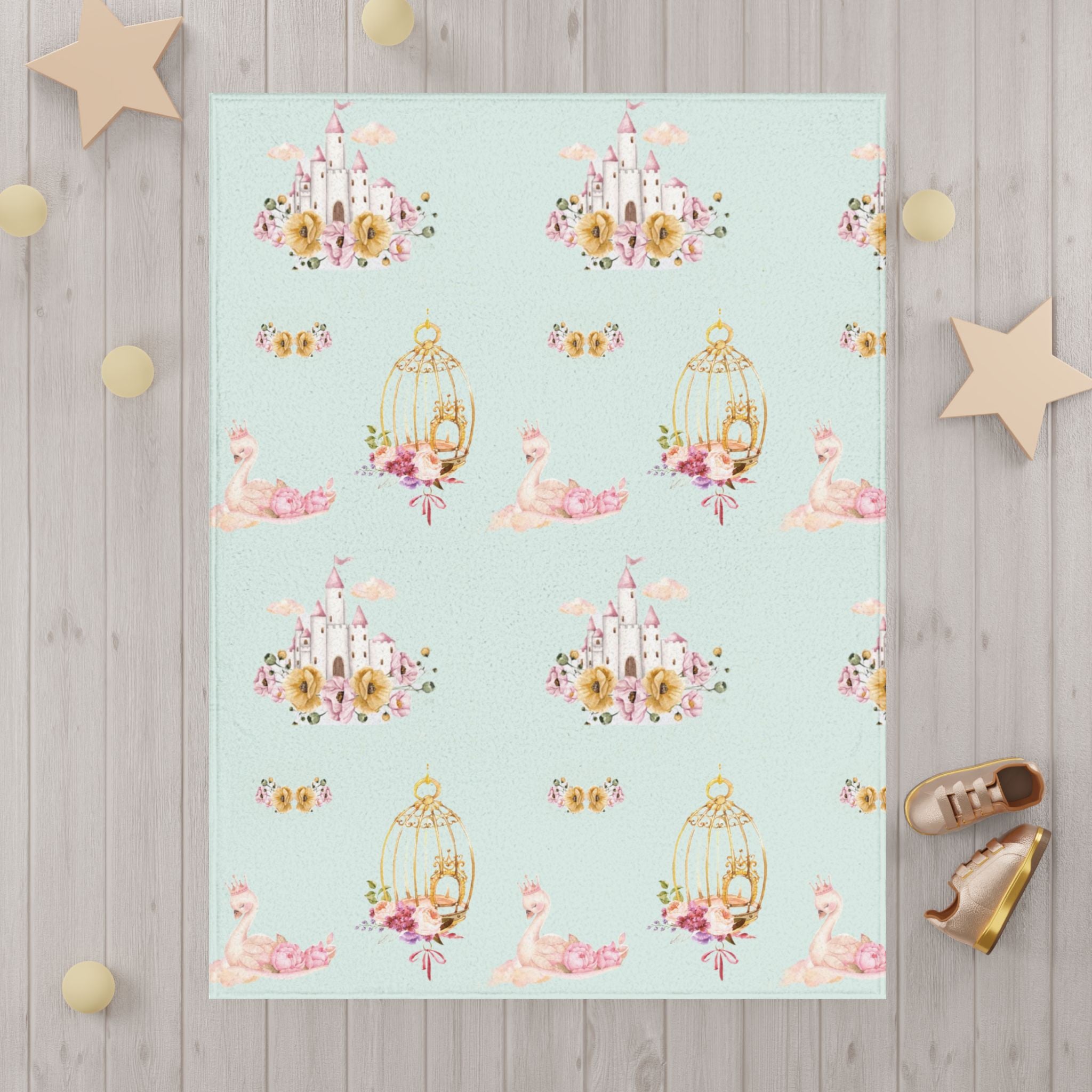Toddler Blanket — Pastel Princess Castle & Swan Pattern, Baby Toddler Soft Throw for Nursery
