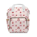 Pink Cherry Tea-Party Diaper Backpack — Multifunctional Baby Bag with Bow & Cake Print