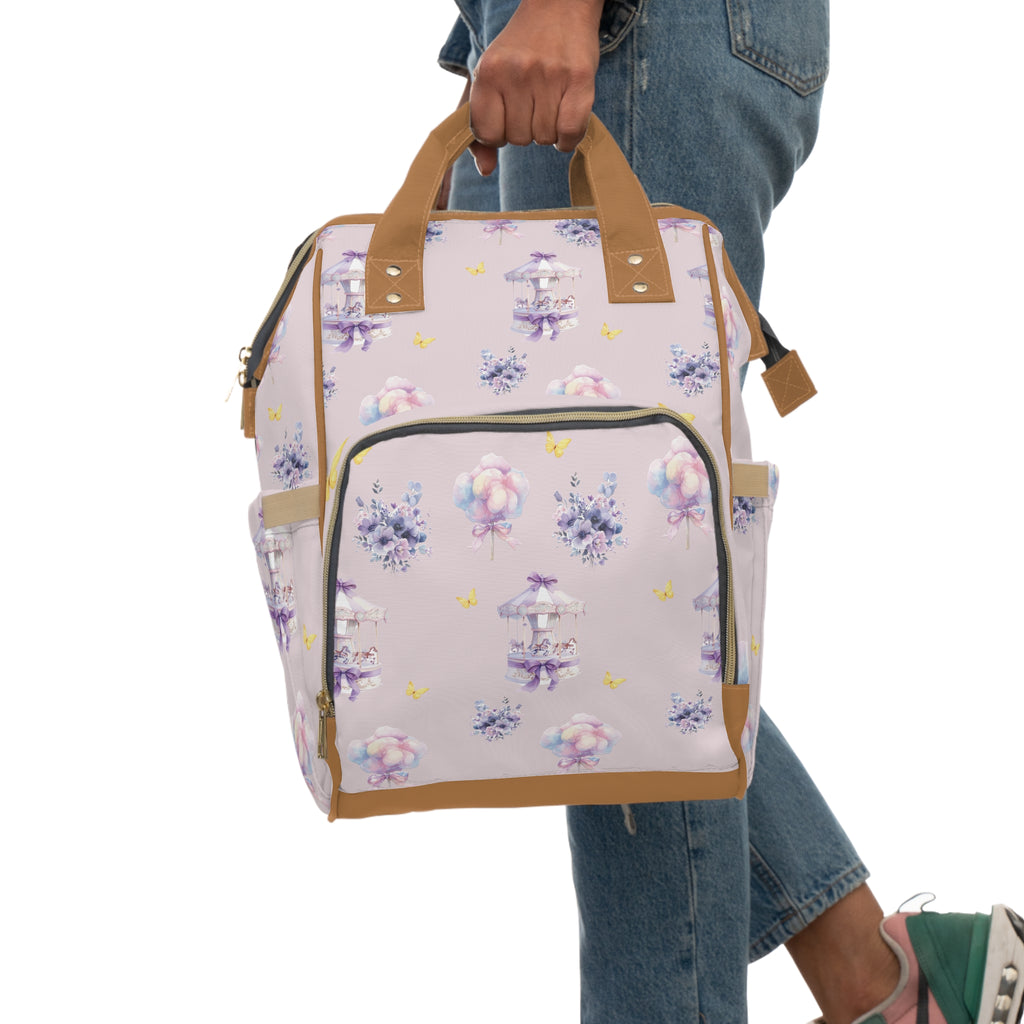 Pastel Carousel Diaper Backpack — Multifunctional Baby Changing Bag