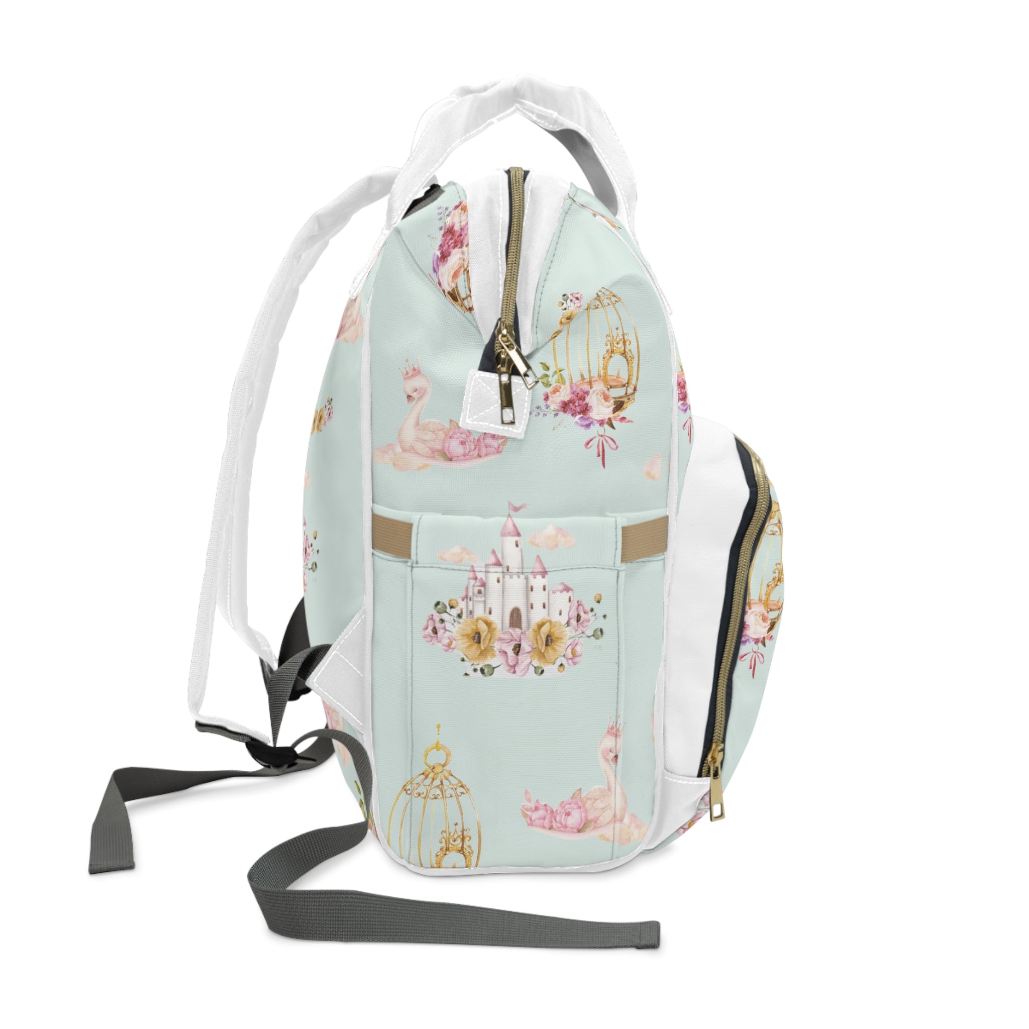Baby Swan Castle Pattern Diaper Backpack | Waterproof Nursery Bag