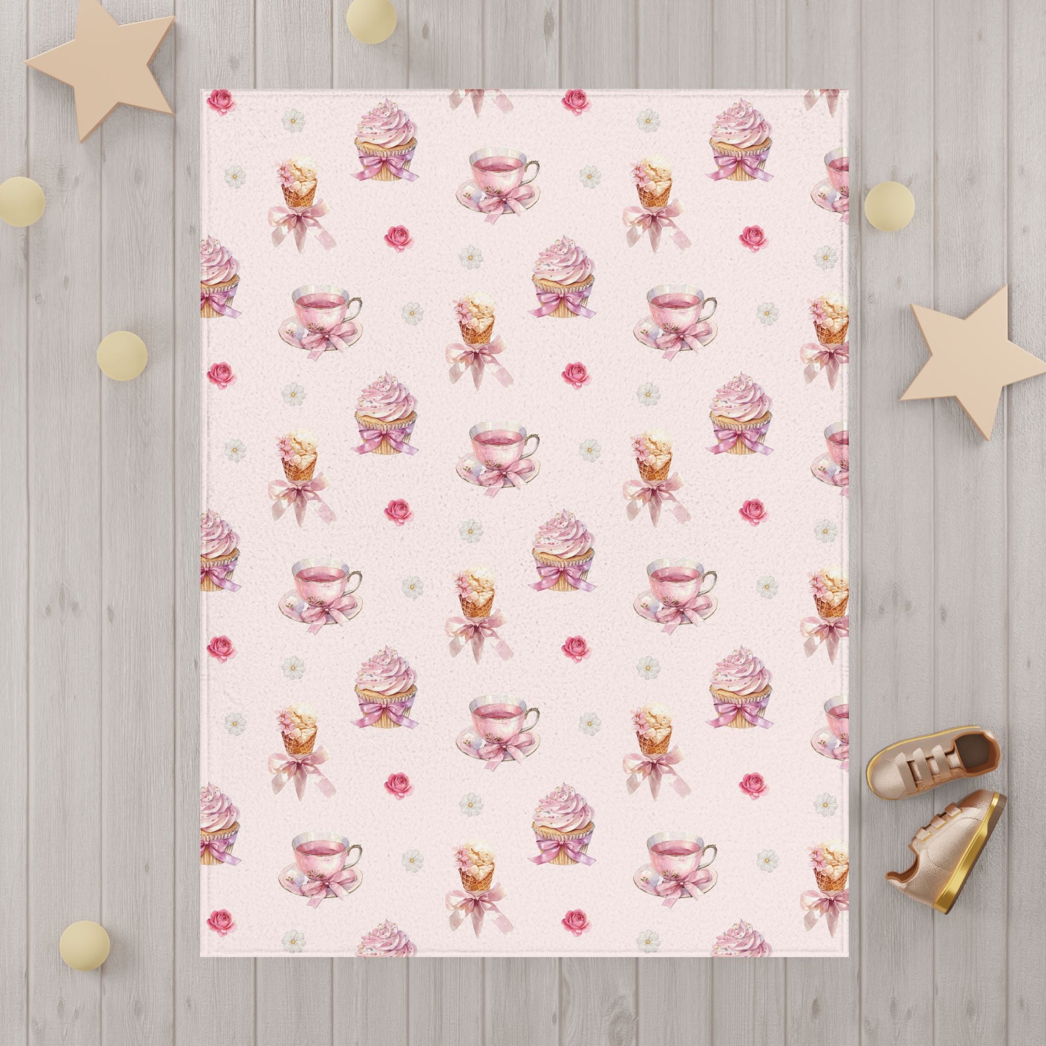 Ice cream, pink roses and Cup cake Toddler Blanket | Pink Ballet Dancers & Tea Cups Pattern